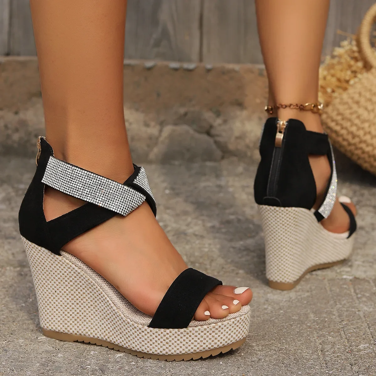 Elegant Cover Heel Wedges Walking Slides Flip Flops High Heels Sandals - Image 5