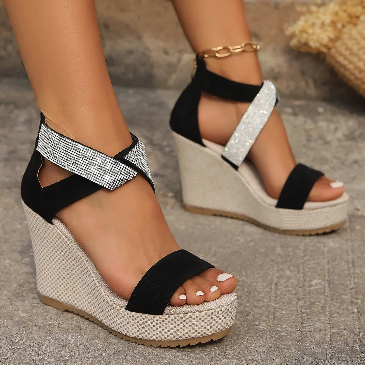Elegant Cover Heel Wedges Walking Slides Flip Flops High Heels Sandals - Image 3