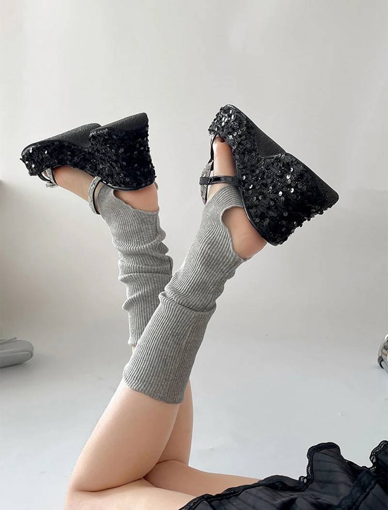 Elegant Crystal Narrow Band Platform Thick Bottom Wedges Heel Slides Sandals - Image 7