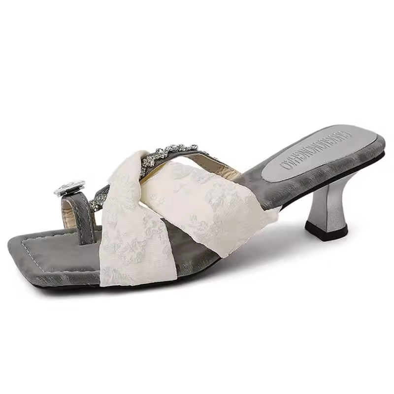 Elegant Square Toe Crystal Clip Toe Pull On High Heel Sandal - Image 6