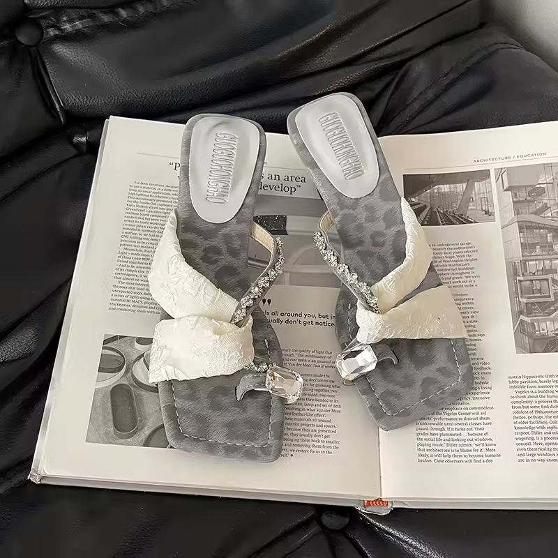 Elegant Square Toe Crystal Clip Toe Pull On High Heel Sandal - Image 7