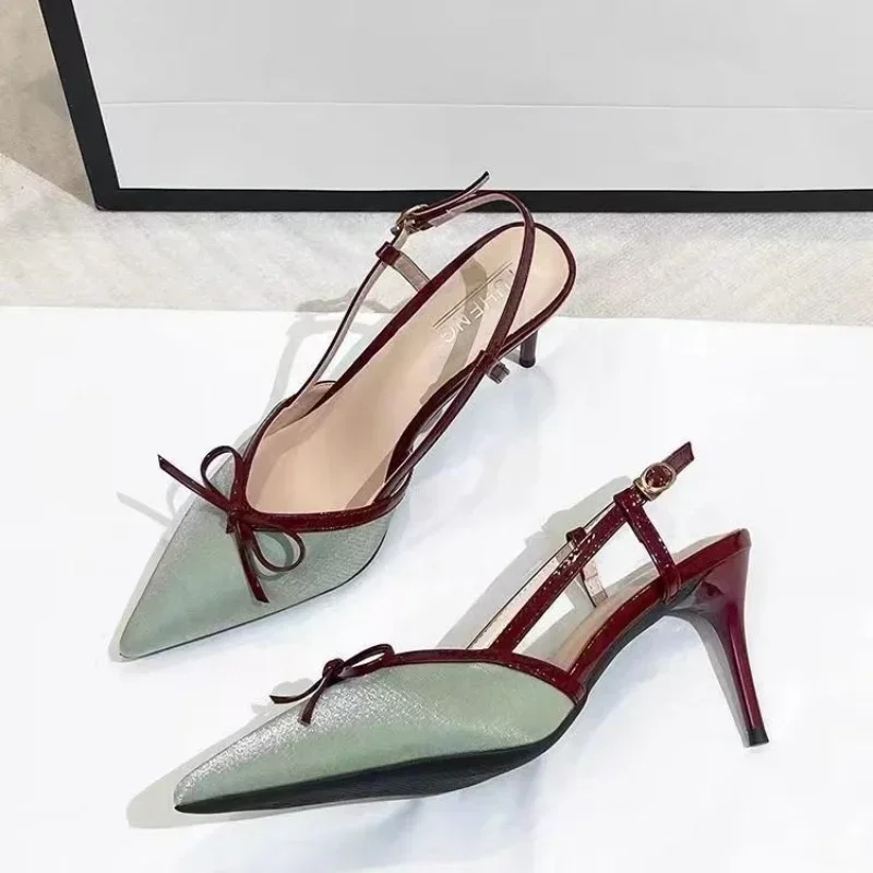 Elegant Decorative Bow Stiletto Sling-back High Heels Sandals - Image 6