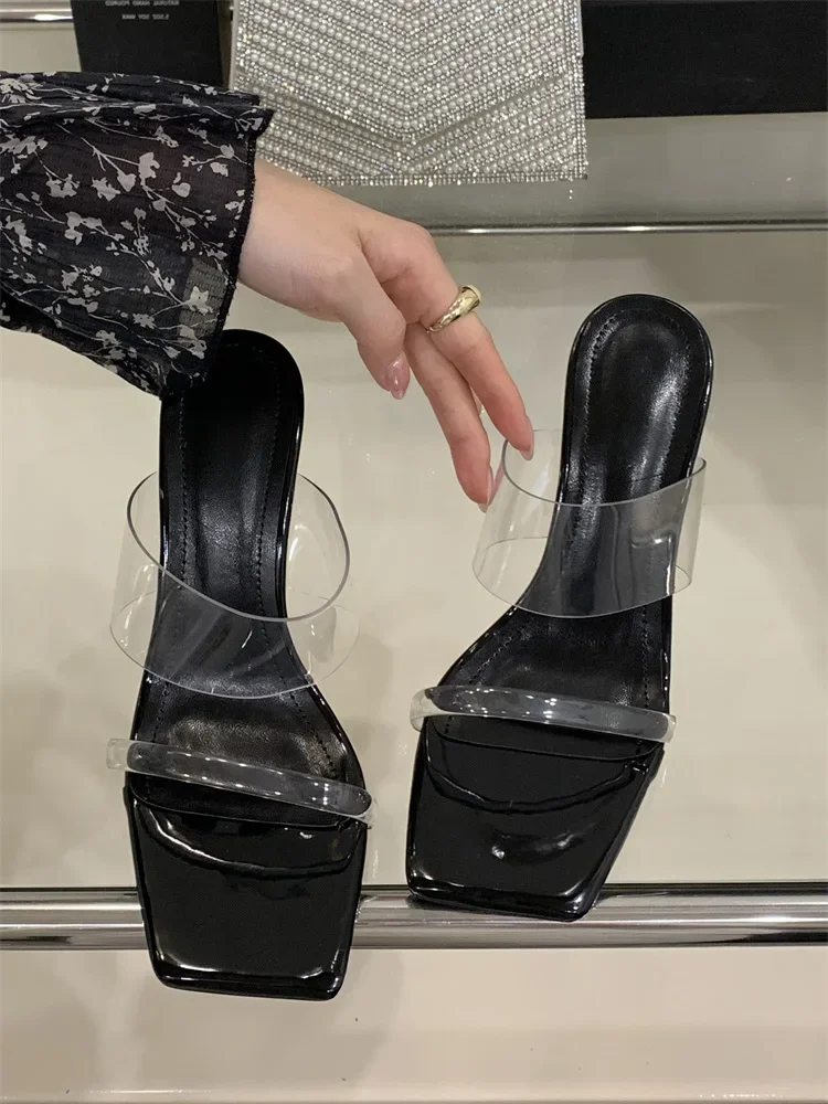 Elegant Designer Crystal PVC Transparent Square Wedges High Heels - Image 7