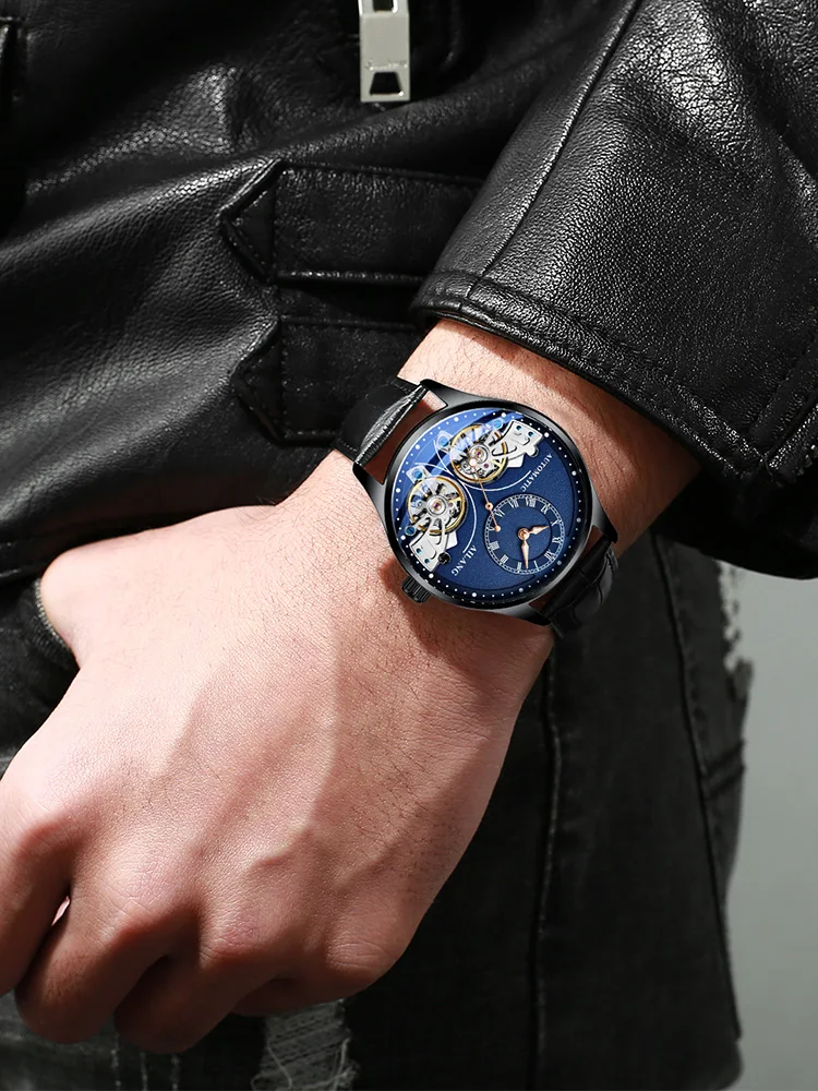 Elegant Double Tourbillon Luminous Direct-looking Mechanical Automatic Watch