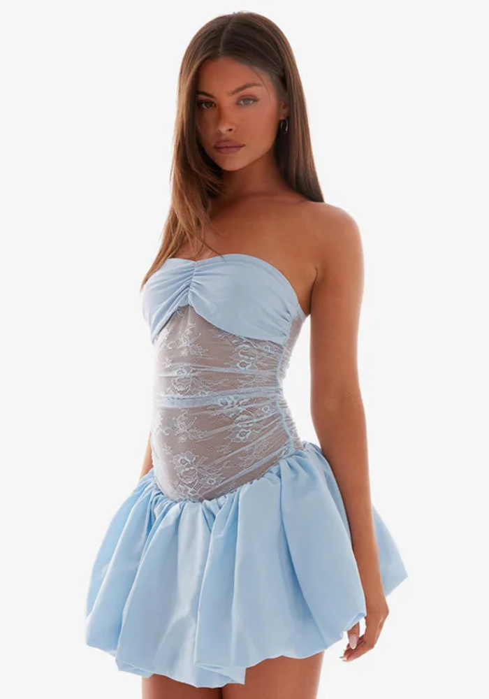 Elegant Fashion A-Line Tube Strapless Bud High Waisted Skinny Mini Dress - Image 3