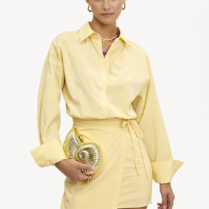 Elegant Fashion Loose Stripe Print Long Sleeve Shirt With High Waist Lace-Up Mini Skirt Set