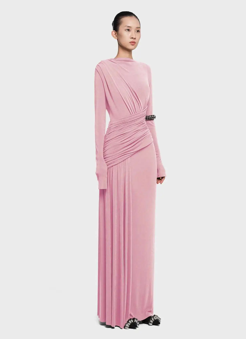 Elegant Fashion Pleated Long Sleeve High Waist Slimming Party Dresses - Image 6