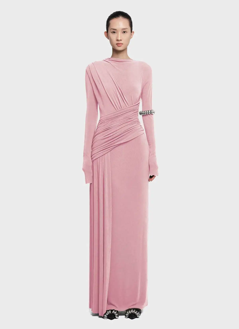 Elegant Fashion Pleated Long Sleeve High Waist Slimming Party Dresses - Image 5