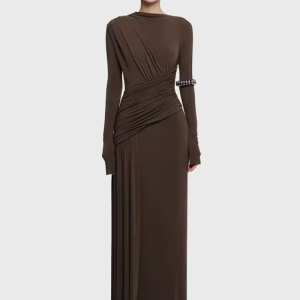 Elegant Fashion Pleated Long Sleeve High Waist Slimming Party Dresses