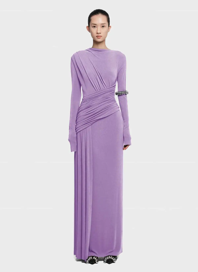 Elegant Fashion Pleated Long Sleeve High Waist Slimming Party Dresses - Image 2