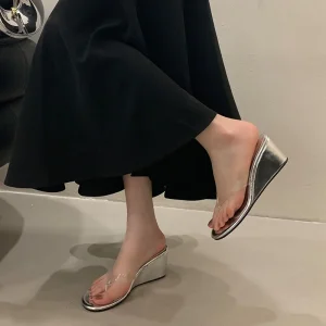 Elegant Fashion Transparent Round Toe Rubber Wedges Sandals