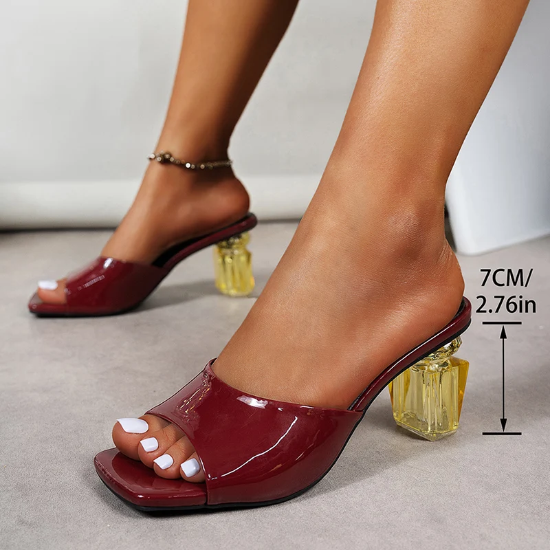 Elegant Fashion Transparent Square Toe Mix Color Pu Leather High Heel - Image 6