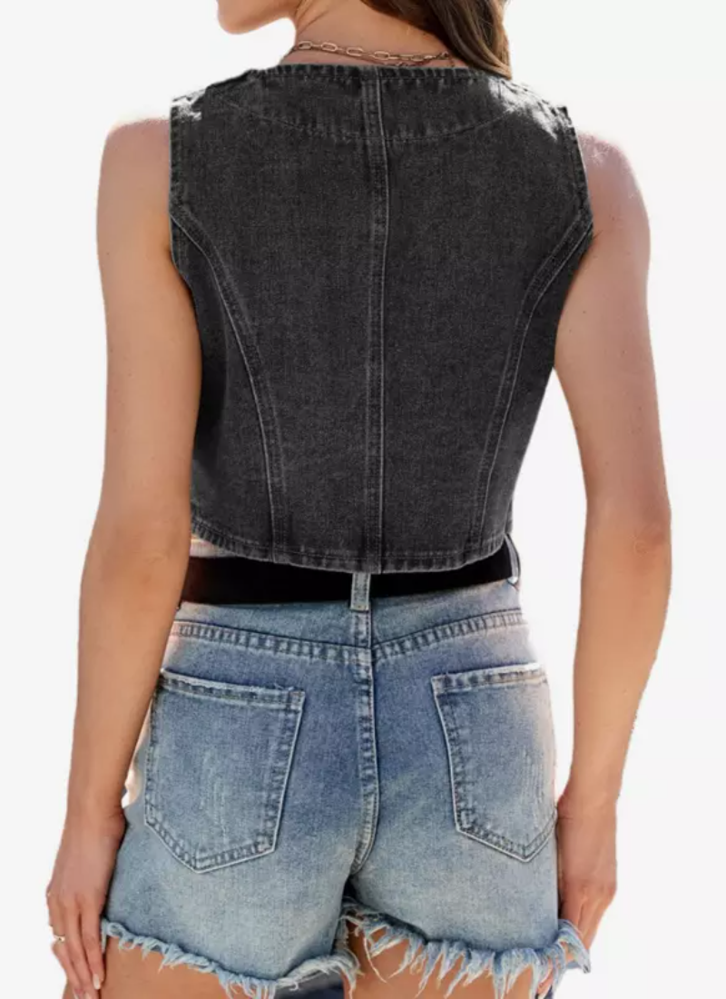 Elegant Fashion V-Neck Sleeveless Front Button Vest Crop Top - Image 4