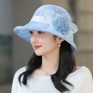 Elegant Fisherman Flower Contrast Color Bucket Portable Wide Brim Beach Sun Hat