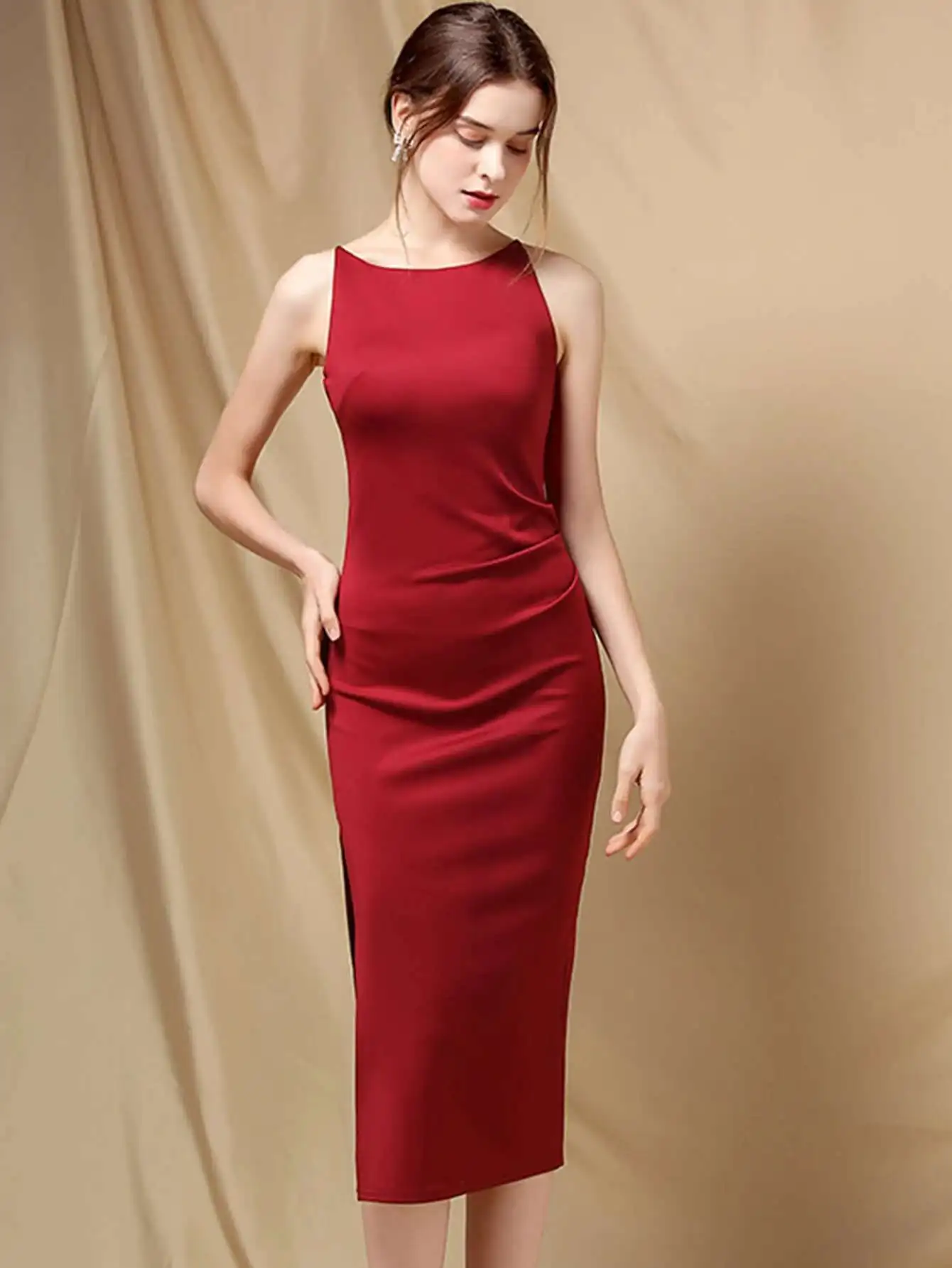Elegant Folds Sleeveless Birthday Party Prom Evening Bodycon Dresses - Image 7