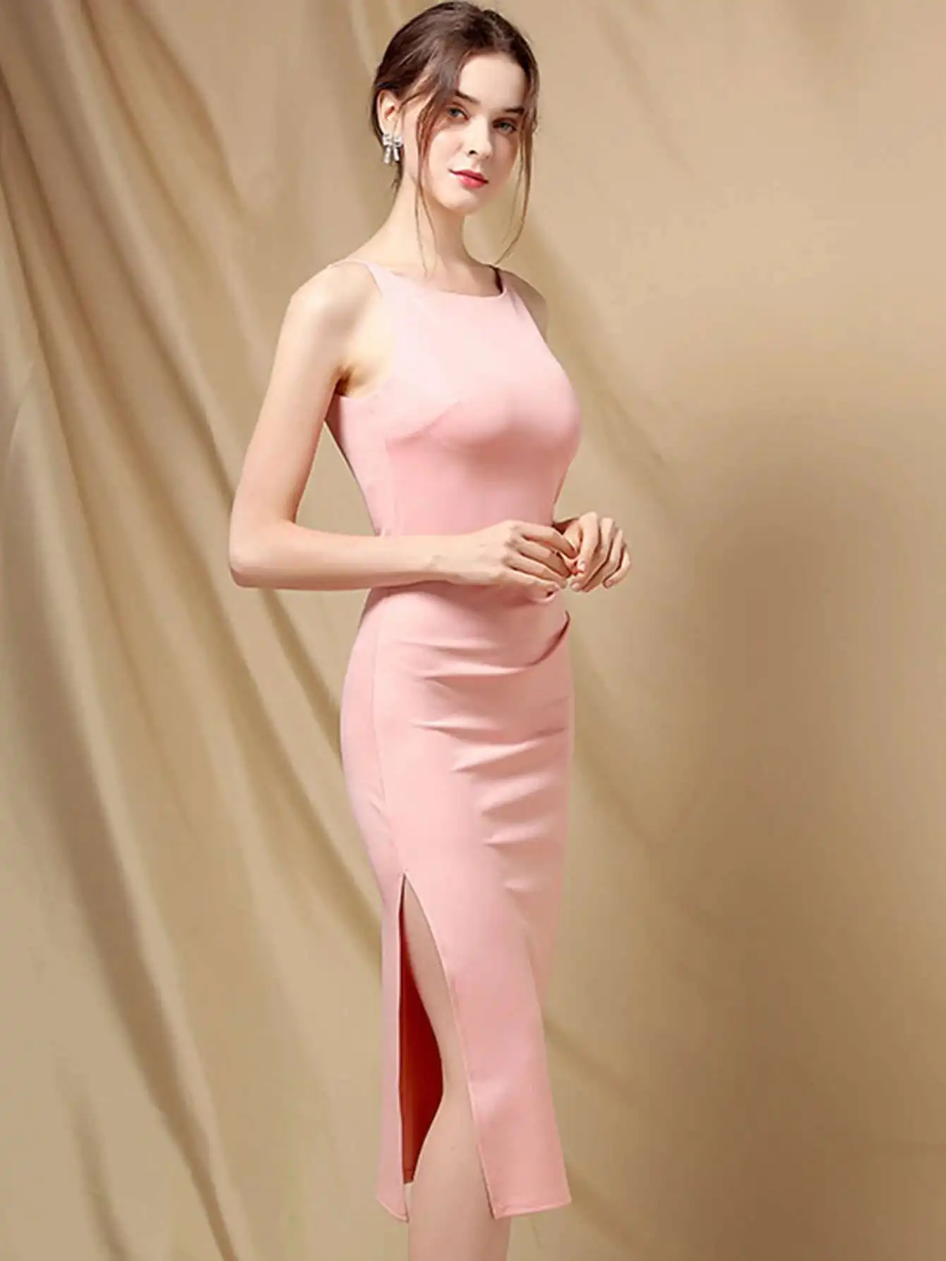 Elegant Folds Sleeveless Birthday Party Prom Evening Bodycon Dresses - Image 4