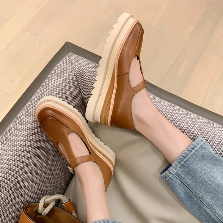 Elegant Genuine Leather Lace-up High Heels Cow Leather Wedges Sandals - Image 3