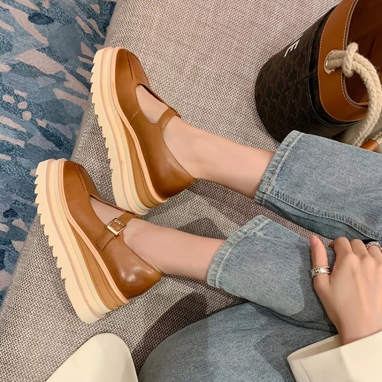 Elegant Genuine Leather Lace-up High Heels Cow Leather Wedges Sandals - Image 2