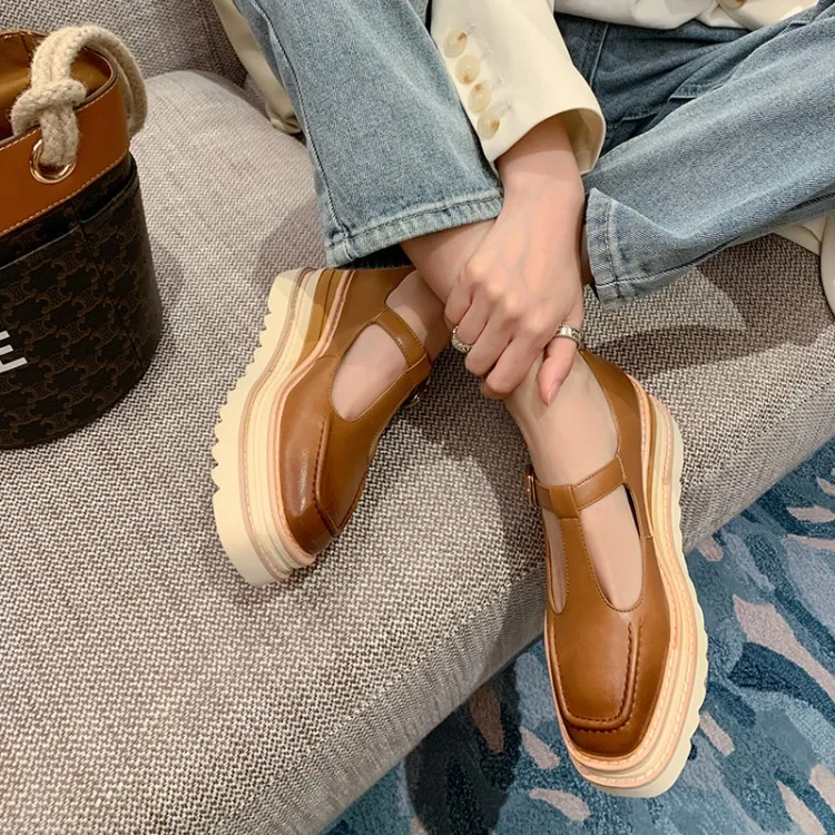 Elegant Genuine Leather Lace-up High Heels Cow Leather Wedges Sandals