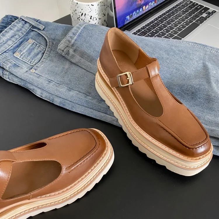 Elegant Genuine Leather Lace-up High Heels Cow Leather Wedges Sandals - Image 5