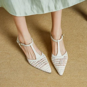 Elegant Buckle Strap Genuine Leather Pointed Toe Thin High Heel Sandals