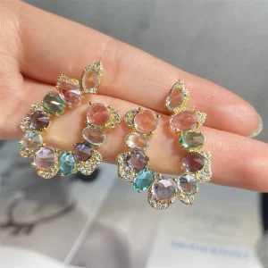Elegant Geometric Colorful Crystal Zircon Circle Gorgeous Shiny CZ Party Accessories Earrings