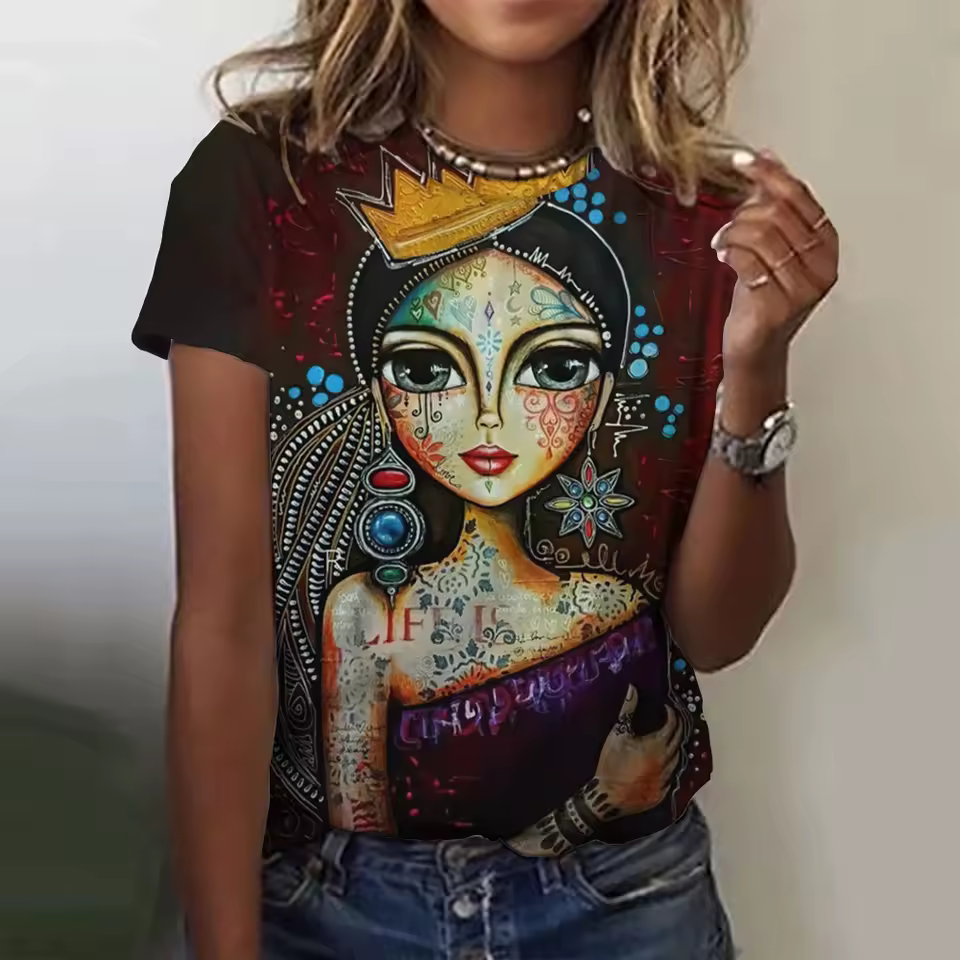 Elegant Girls Face Painting Beautiful Short Sleeve T-Shirts
