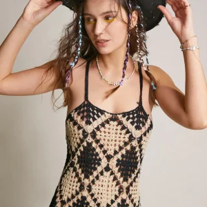 Elegant Handmade Long Crochet Tunic Hollow Out Slit Leg Maxi Dress