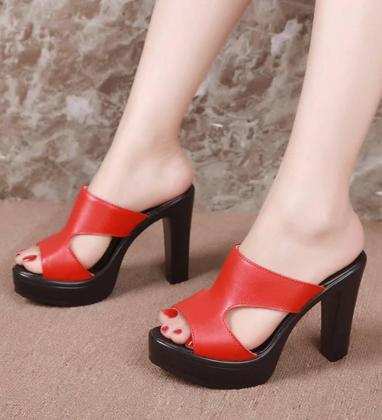 Bohemian High Quality Leather Platform Open Toe High Heels Sandals - Image 4
