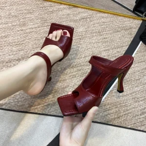 Elegant High Quality Stiletto Peep Toe Hand-Made Square Toe Sandals