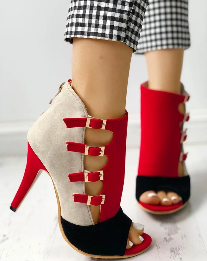 Elegant Sling-Backs Hollow Out Color-block Splicing Thin High Heels - Image 5