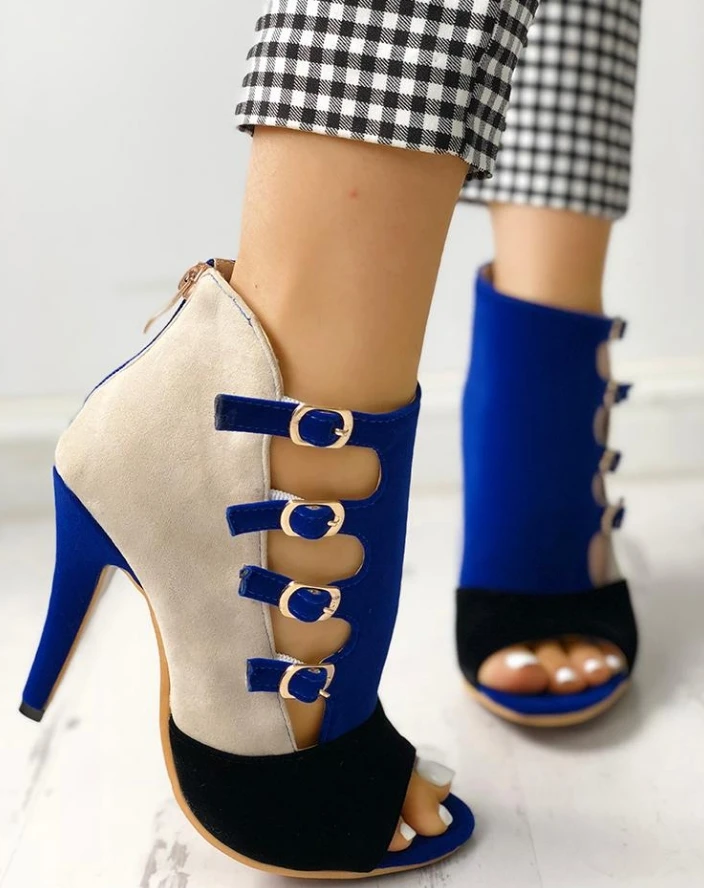 Elegant Sling-Backs Hollow Out Color-block Splicing Thin High Heels - Image 2