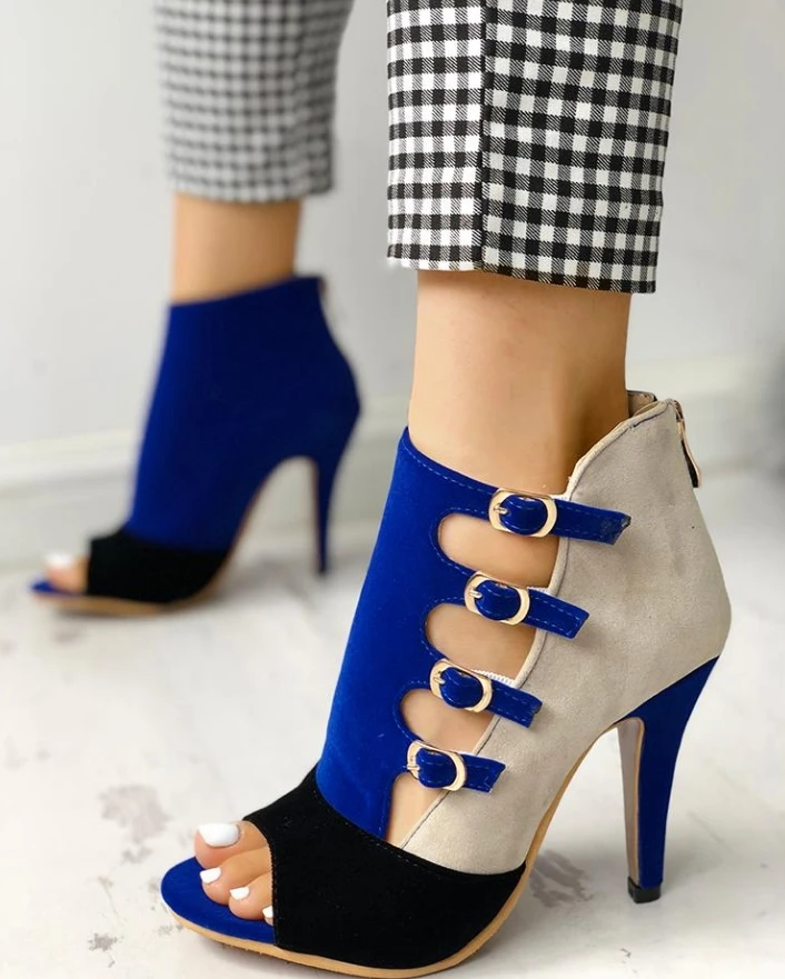 Elegant Sling-Backs Hollow Out Color-block Splicing Thin High Heels