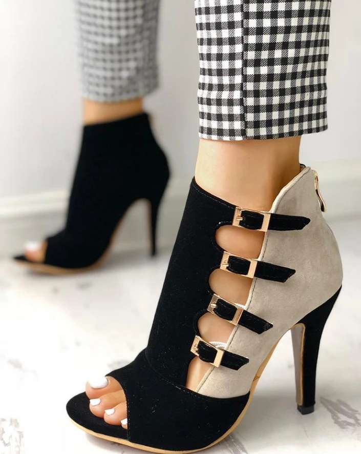 Elegant Sling-Backs Hollow Out Color-block Splicing Thin High Heels - Image 4