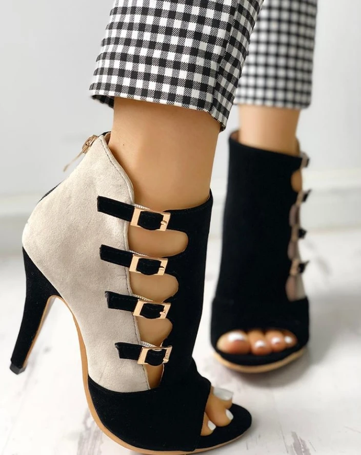 Elegant Sling-Backs Hollow Out Color-block Splicing Thin High Heels - Image 3