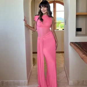 Elegant Inclined Shoulder Backless Sleeveless See Through Draped Club Long Dress