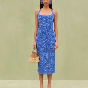 Elegant Knitted Sleeveless Backless Straight Through Robe Party Long Dress