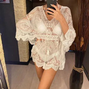 Elegant Lace See Through Long Sleeve Tunic Cover-ups Dress