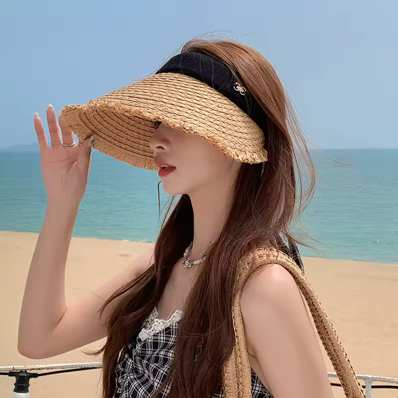 Elegant Large Brim Straw Hollow Outdoor Outing Beach Sunscreen Straw Hundreds Sun hat