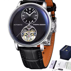 Elegant Mechanical Watch Automatic Movement Tourbillon Stainless Steel Waterproof PU Leather Strap Watch