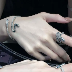 Elegant Metal Drip Oil Vintage Animal Snake Shaped Zinc Alloy Cuff Bracelet Rings