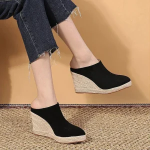 Elegant Microfiber Zipper Shallow Bonded Leather Wedges High Heels Shoes