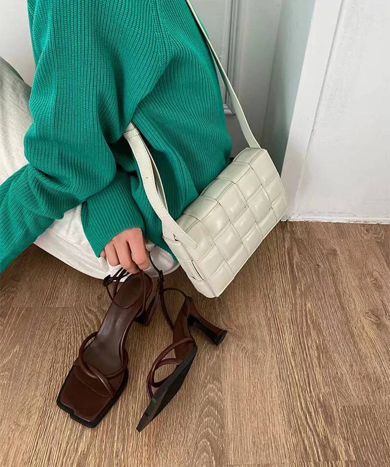 Elegant Buckle Strap Narrow Band Ankle Strap High Square Toe Heel Sandals - Image 6