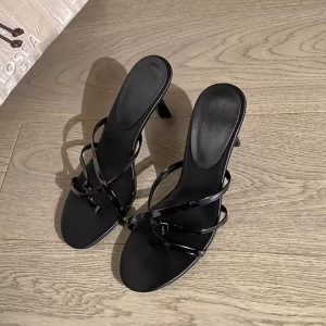 Elegant Flower Pearl Narrow Band Open Toe Party Heels Pumps Outdoor Sandals