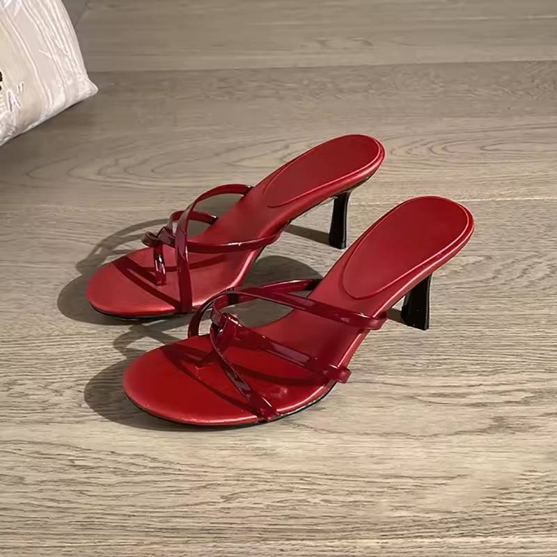 Elegant Flower Pearl Narrow Band Open Toe Party Heels Pumps Outdoor Sandals - Image 2