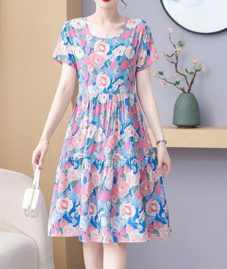 Elegant O-Neck A Line Cotton Beach Flower Floral Boho Dresses - Image 2