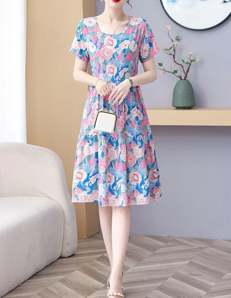 Elegant O-Neck A Line Cotton Beach Flower Floral Boho Dresses - Image 3