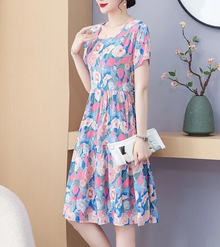 Elegant O-Neck A Line Cotton Beach Flower Floral Boho Dresses - Image 5