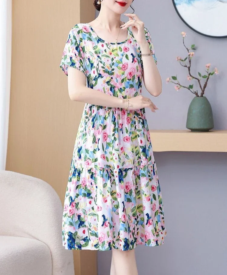 Elegant O-Neck Cotton Beach Flower Floral A Line Dresses - Image 3