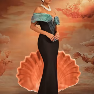 Elegant Off-Shoulder Mermaid with Pearl Embellishments Wedding Party Evening Gown